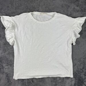 Peruvian Connection Shirt Womens XS White‎ Ruffle Flutter Sleeve Cotton Top